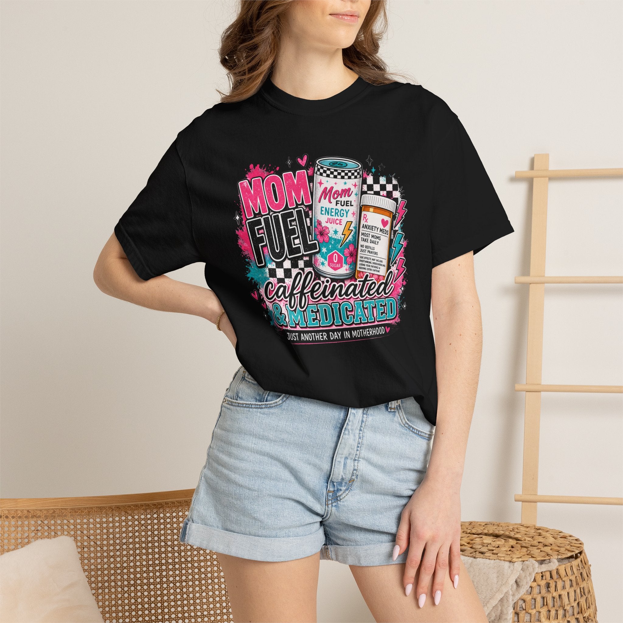 Mom Fuel T-Shirt — "Caffeinated & Medicated" Funny Mom Coffee Tee