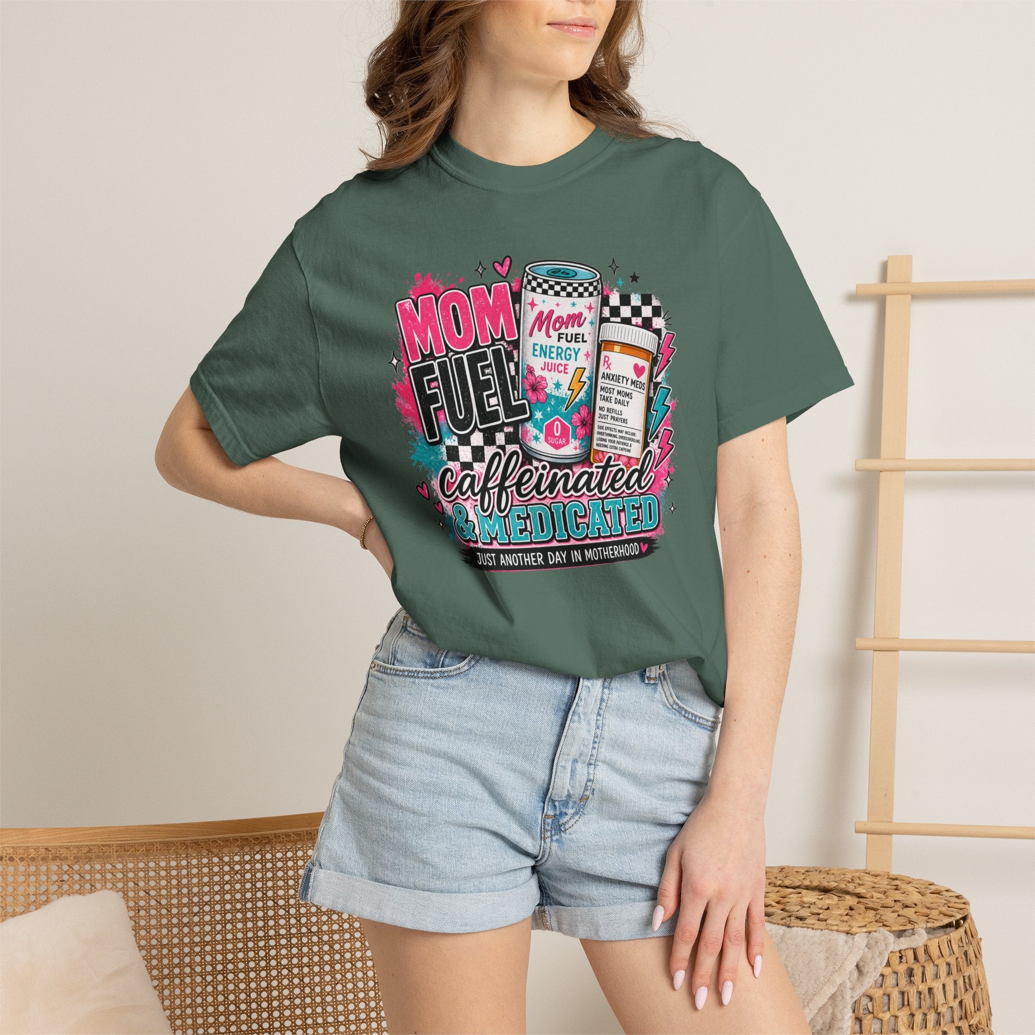 Mom Fuel T-Shirt — "Caffeinated & Medicated" Funny Mom Coffee Tee