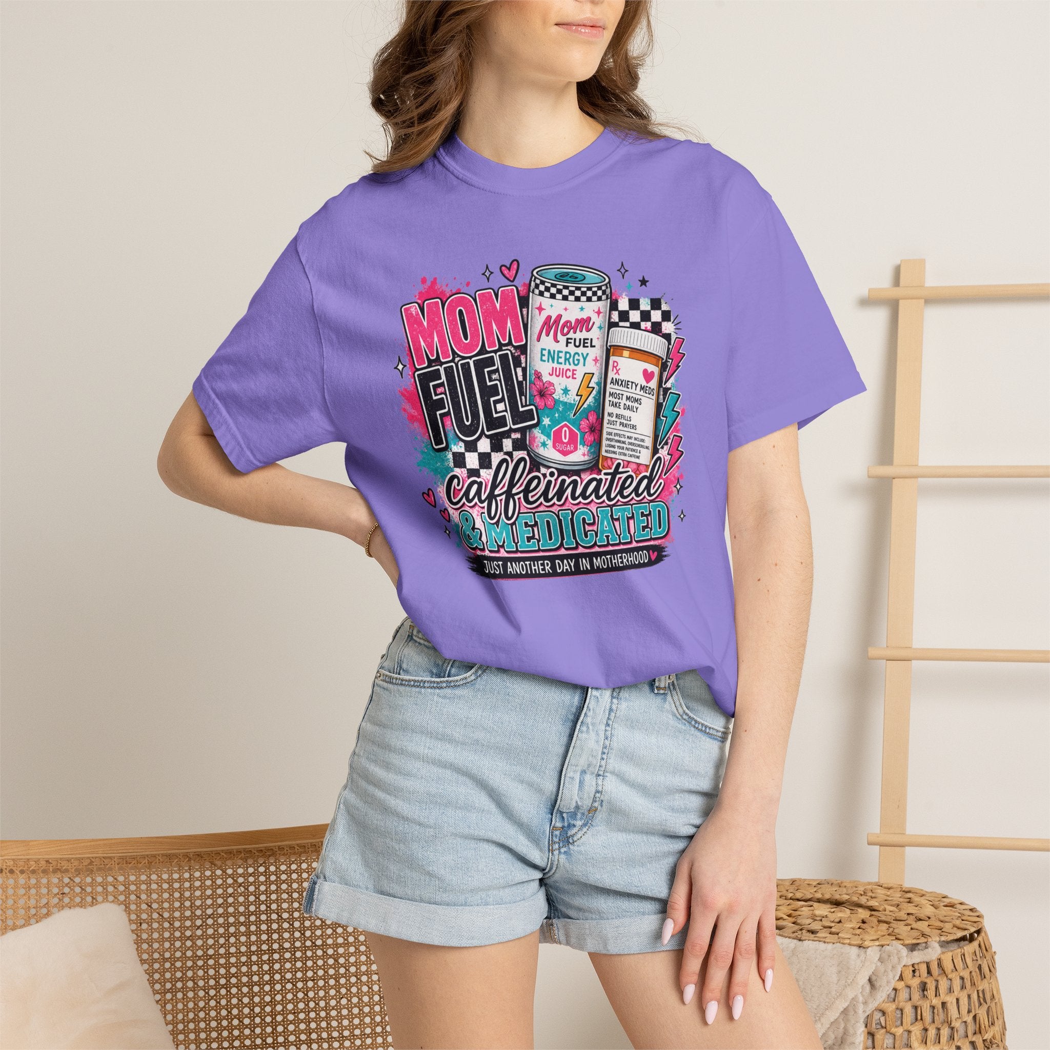 Mom Fuel T-Shirt — "Caffeinated & Medicated" Funny Mom Coffee Tee