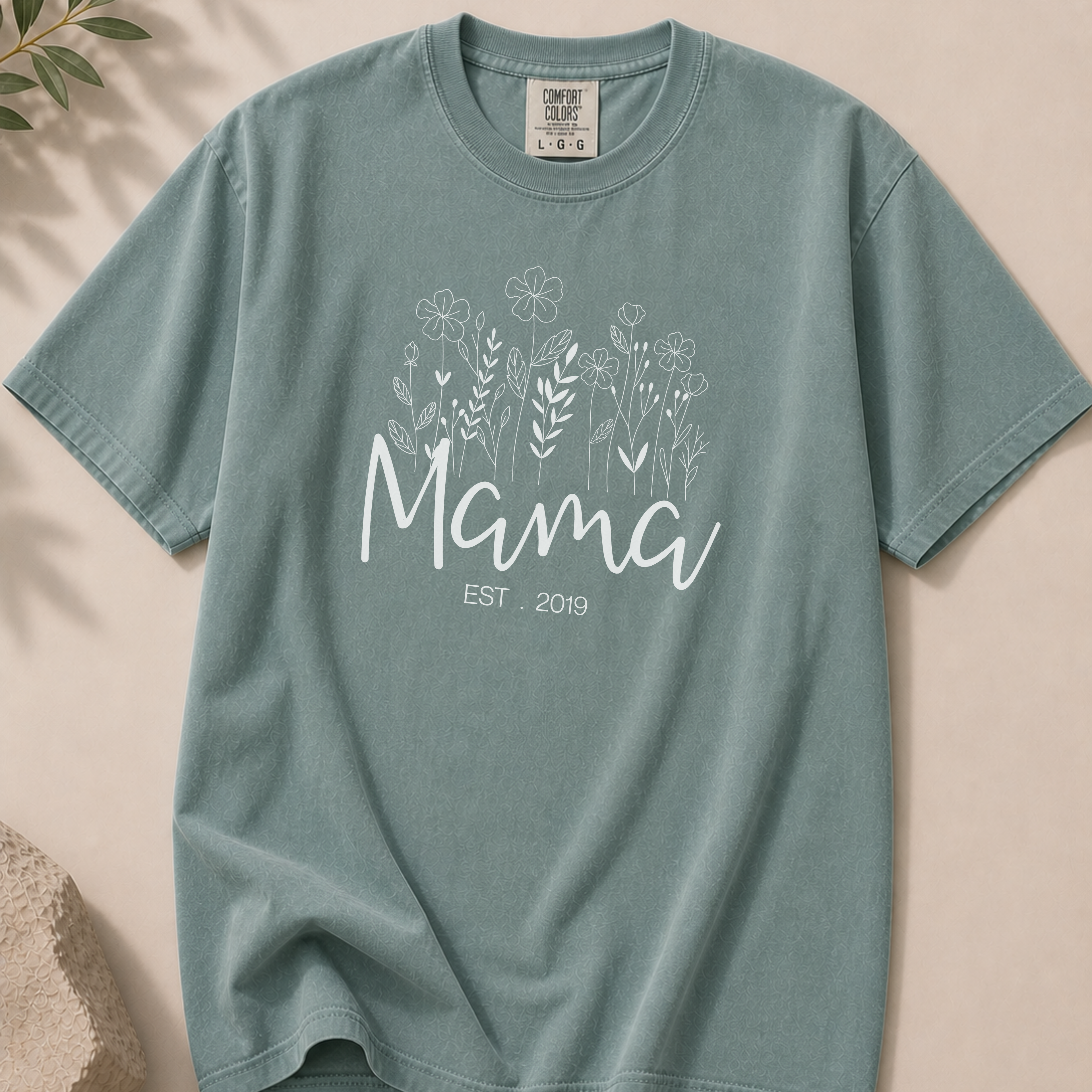 Customizable Mama Est. 2019 T-Shirt — Floral Script Mama Tee