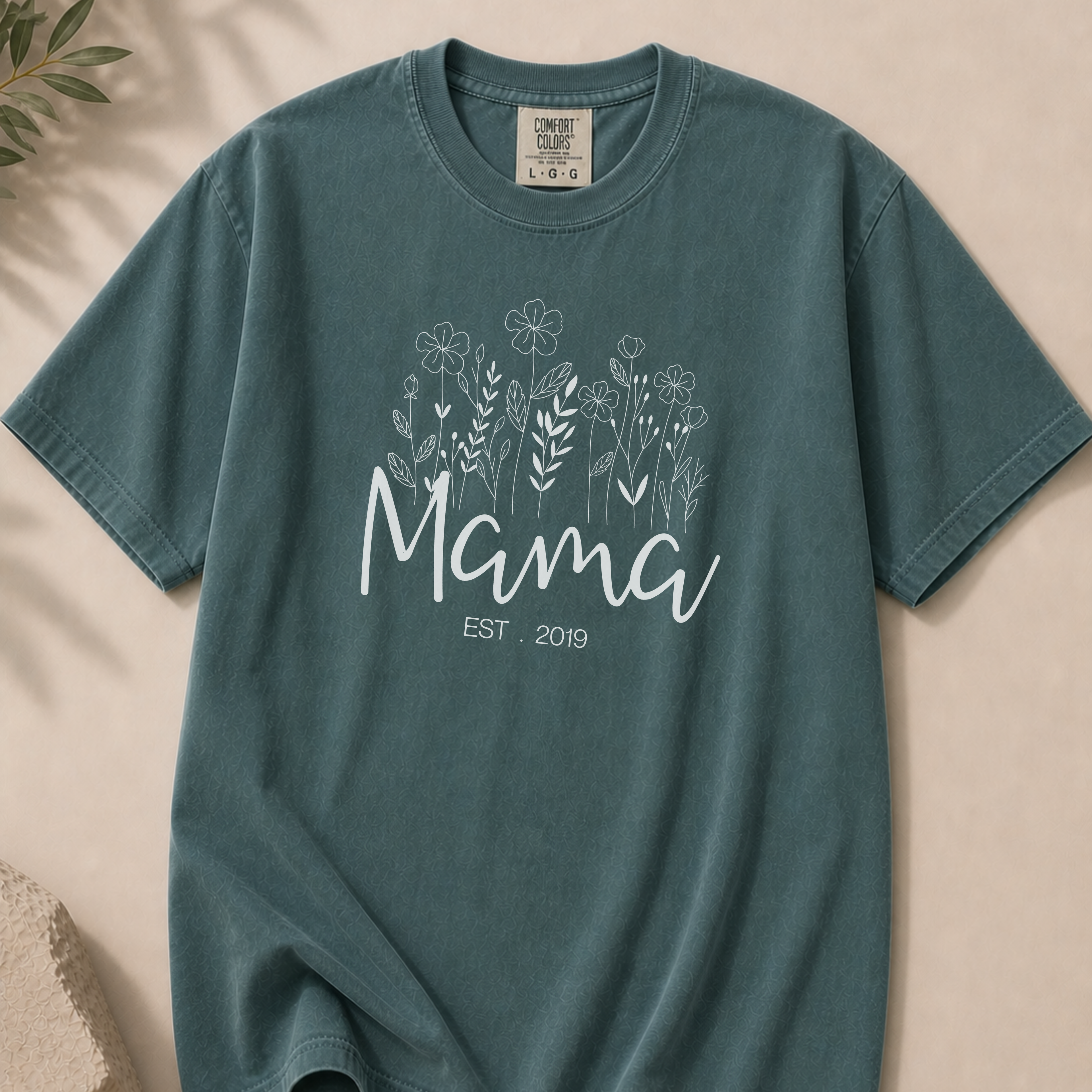 Customizable Mama Est. 2019 T-Shirt — Floral Script Mama Tee