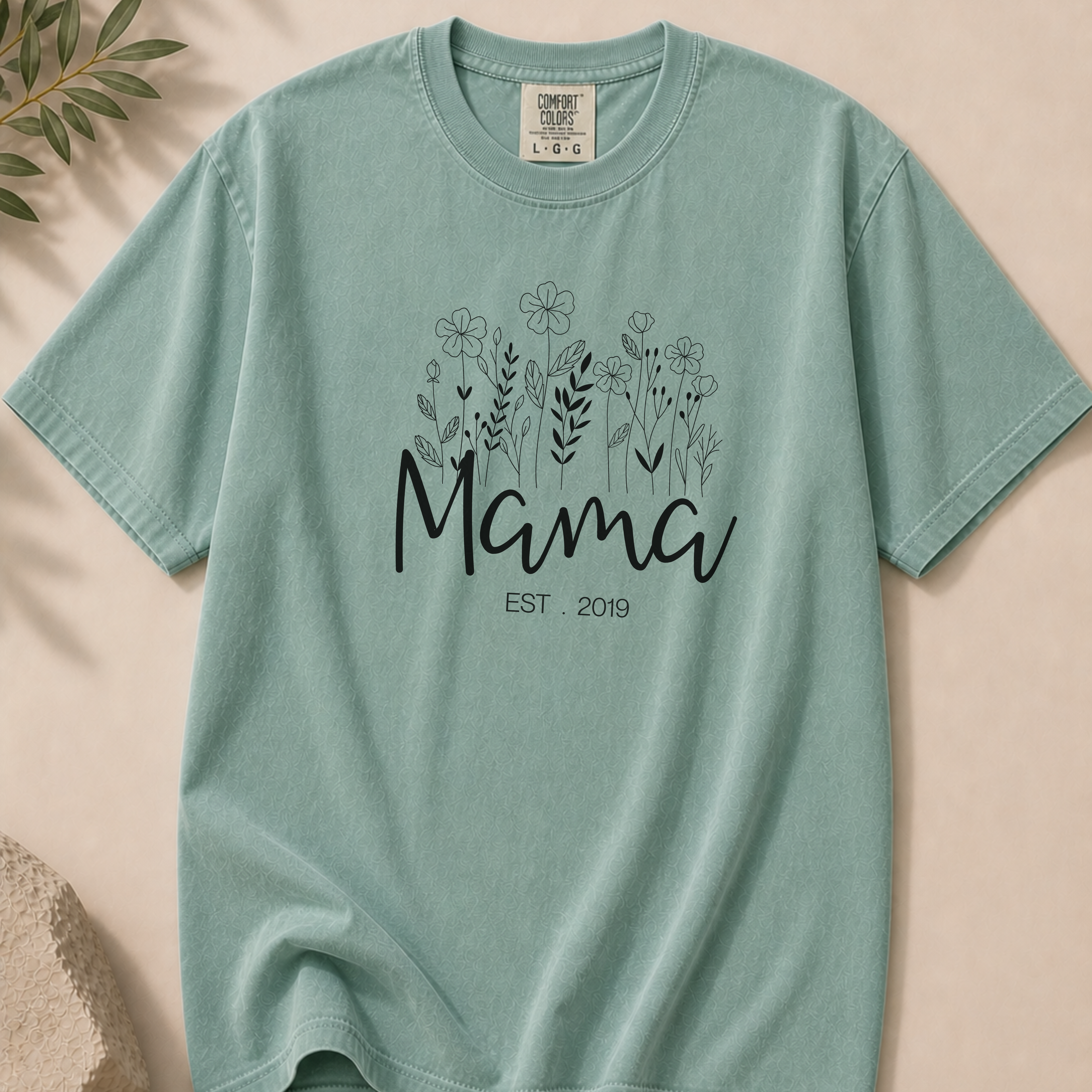 Customizable Mama Est. 2019 T-Shirt — Floral Script Mama Tee