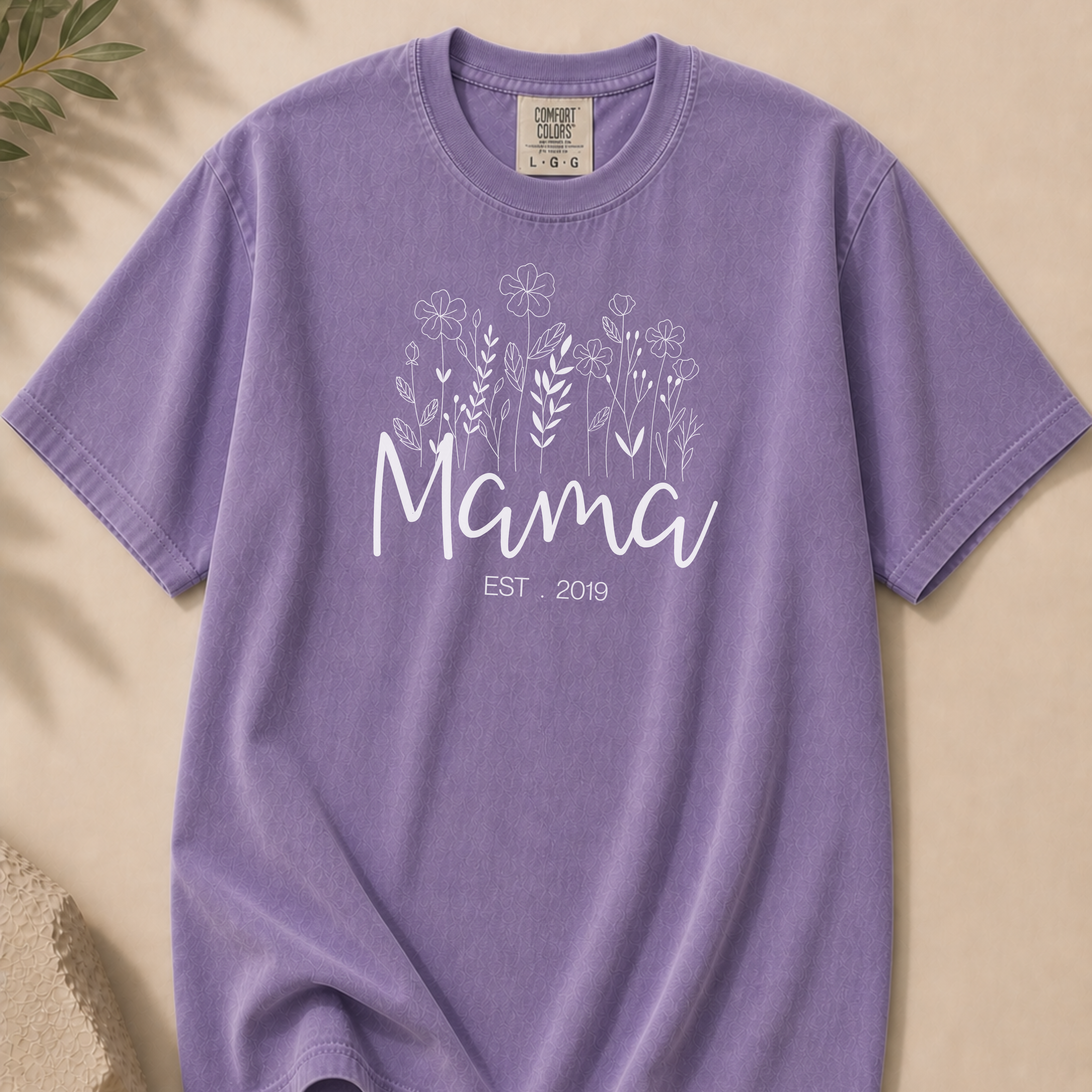 Customizable Mama Est. 2019 T-Shirt — Floral Script Mama Tee