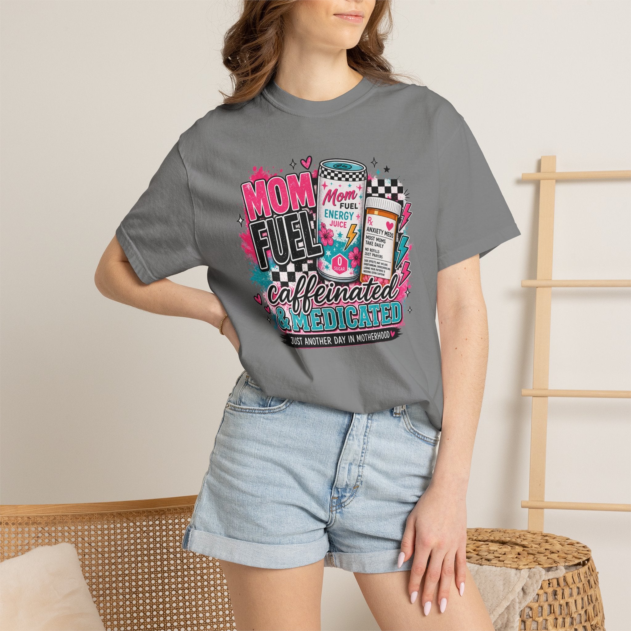 Mom Fuel T-Shirt — "Caffeinated & Medicated" Funny Mom Coffee Tee