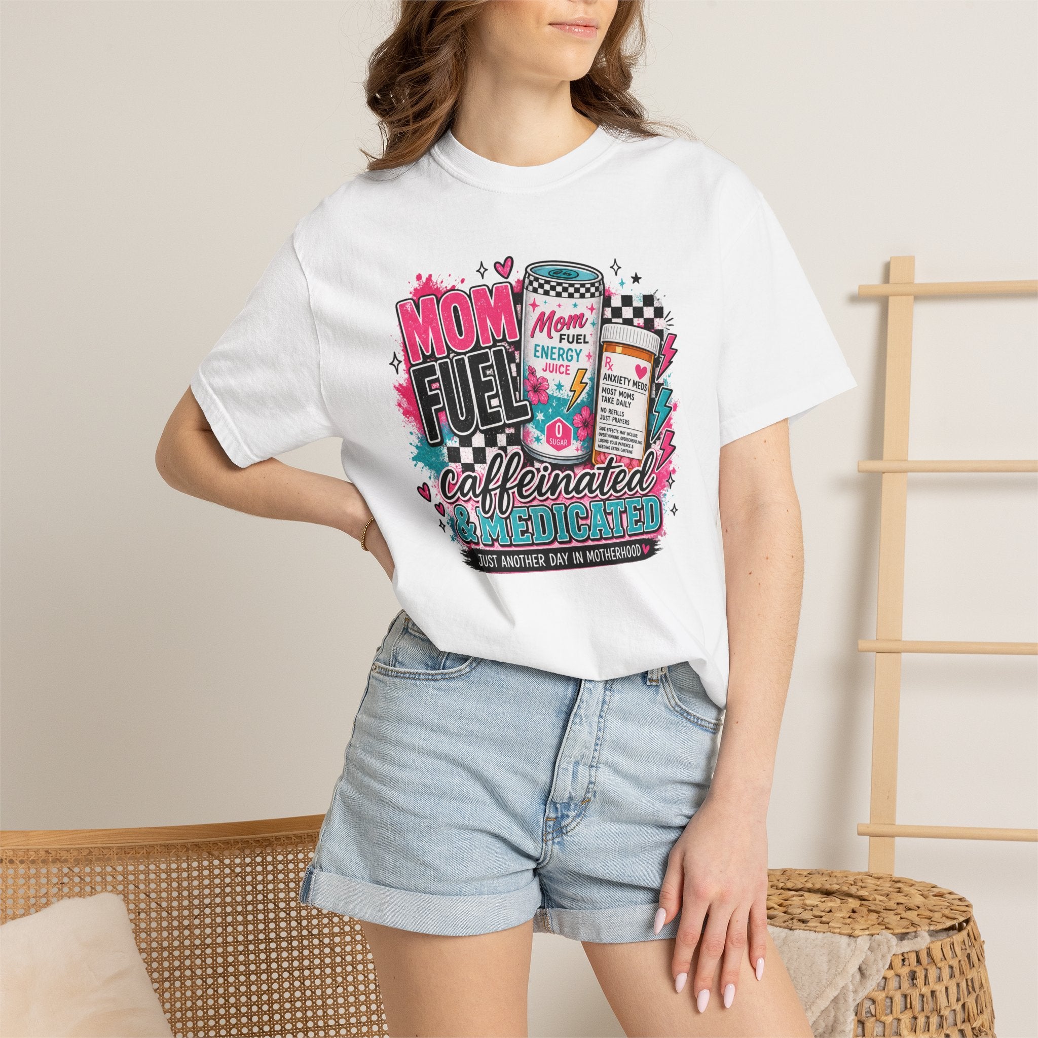 Mom Fuel T-Shirt — "Caffeinated & Medicated" Funny Mom Coffee Tee