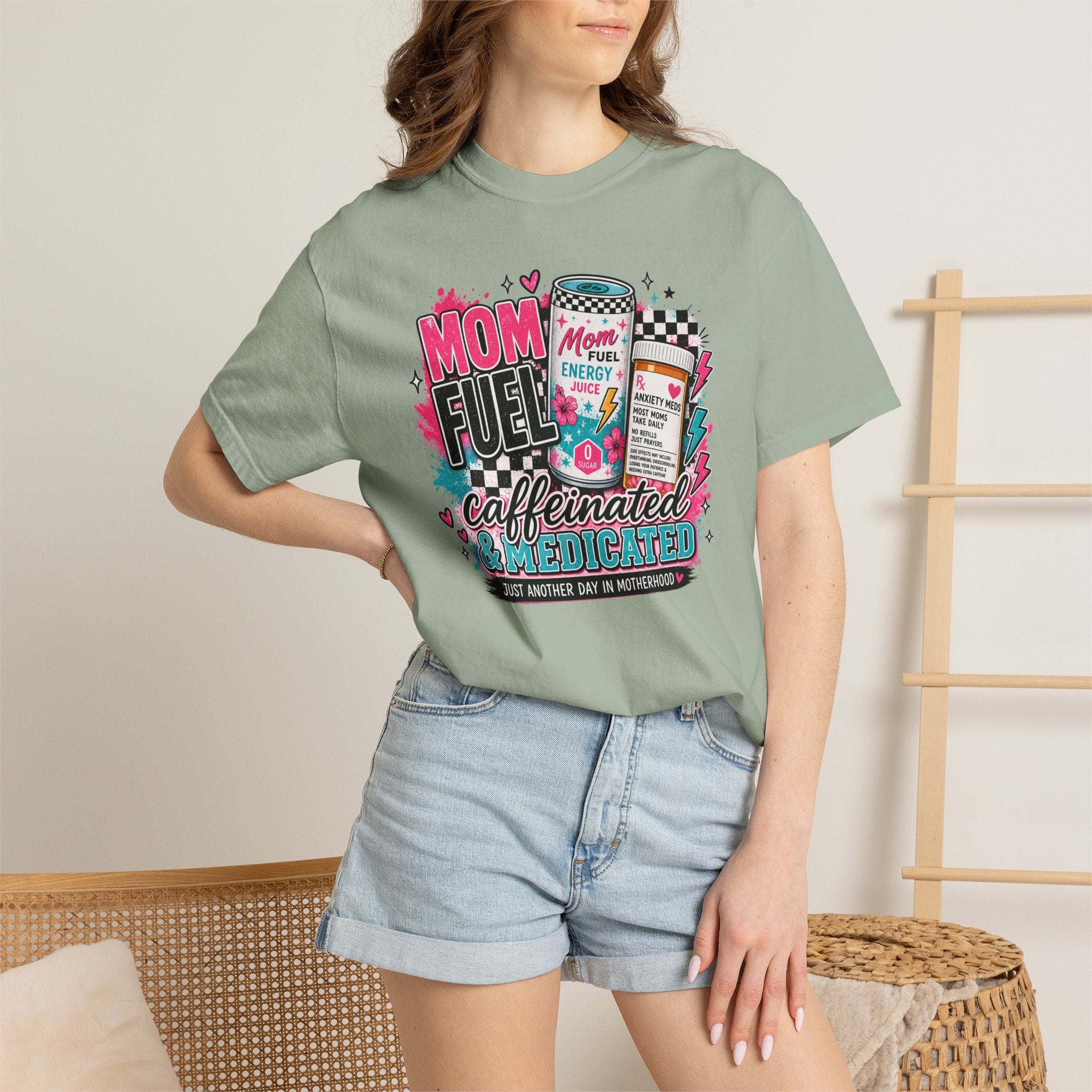 Mom Fuel T-Shirt — "Caffeinated & Medicated" Funny Mom Coffee Tee